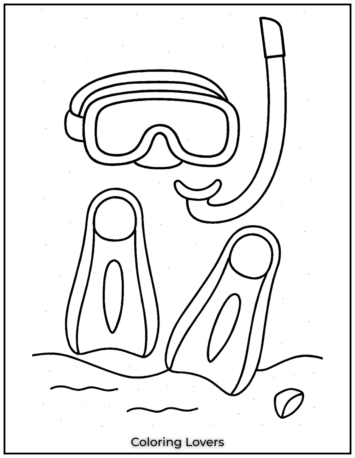 Summer Coloring Pages for Kids and Adults 14 Simple and clear snorkeling gear ready for underwater adventures