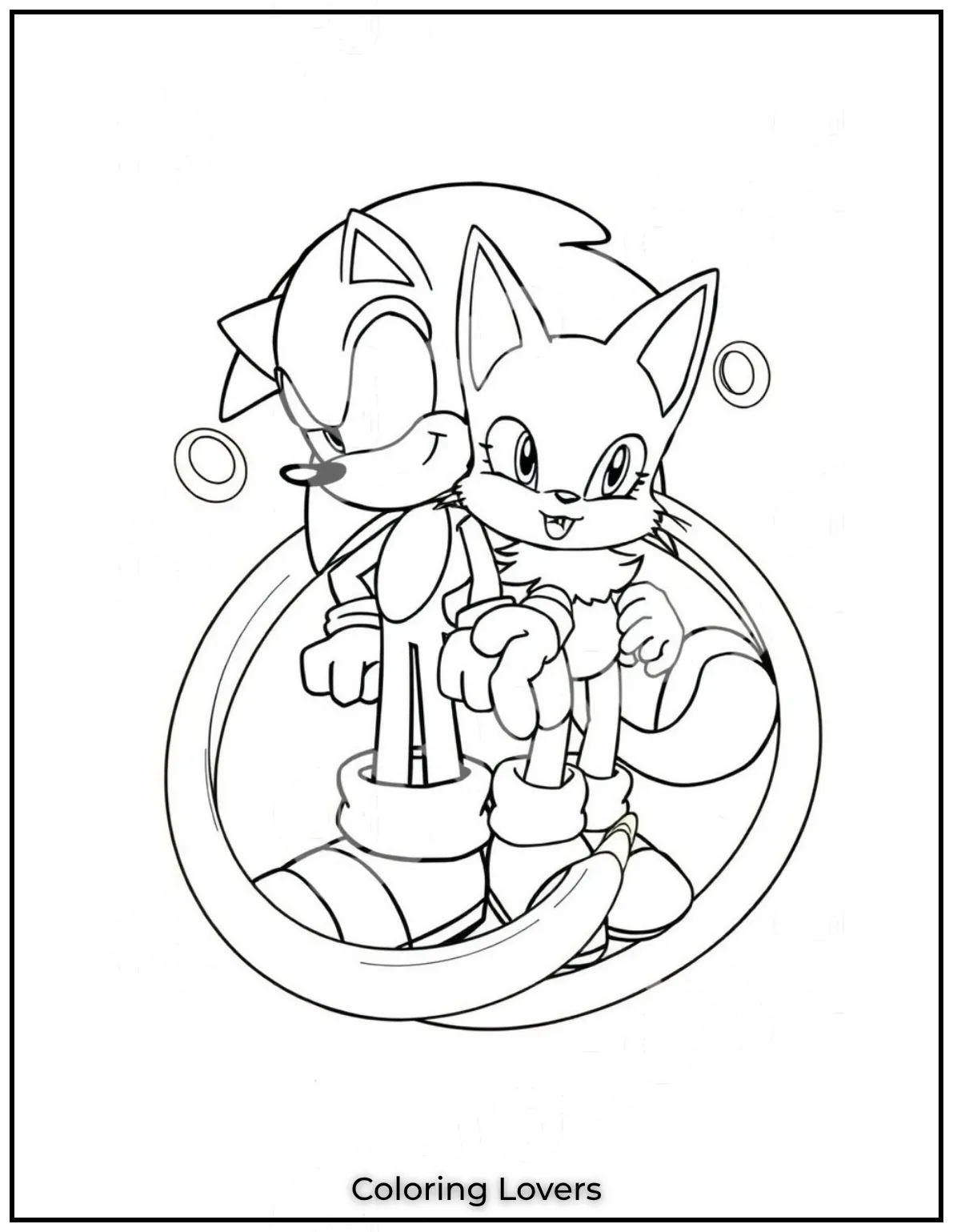 Fun and Free Cat Coloring Pages for Kids and Adults 45 Sonic and his curious feline friend are having fun with golden rings