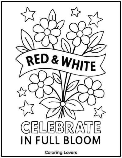 Stars and blossoms frame the “Red & White Bloom” banner.