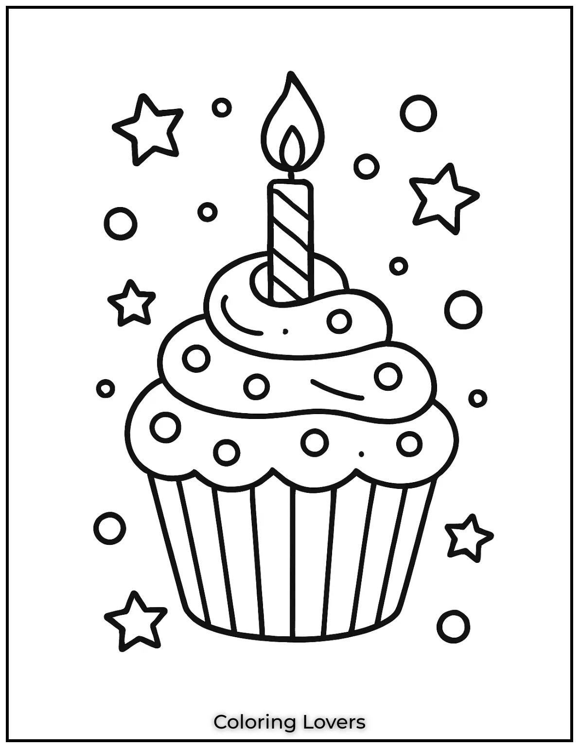 Sweet cupcake with one candle on waiting to be colored in to brighten someones day