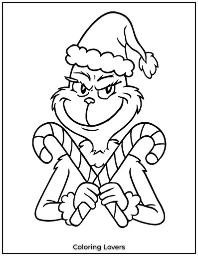 The festive Grinch looks like he has a plan with those candy canes.