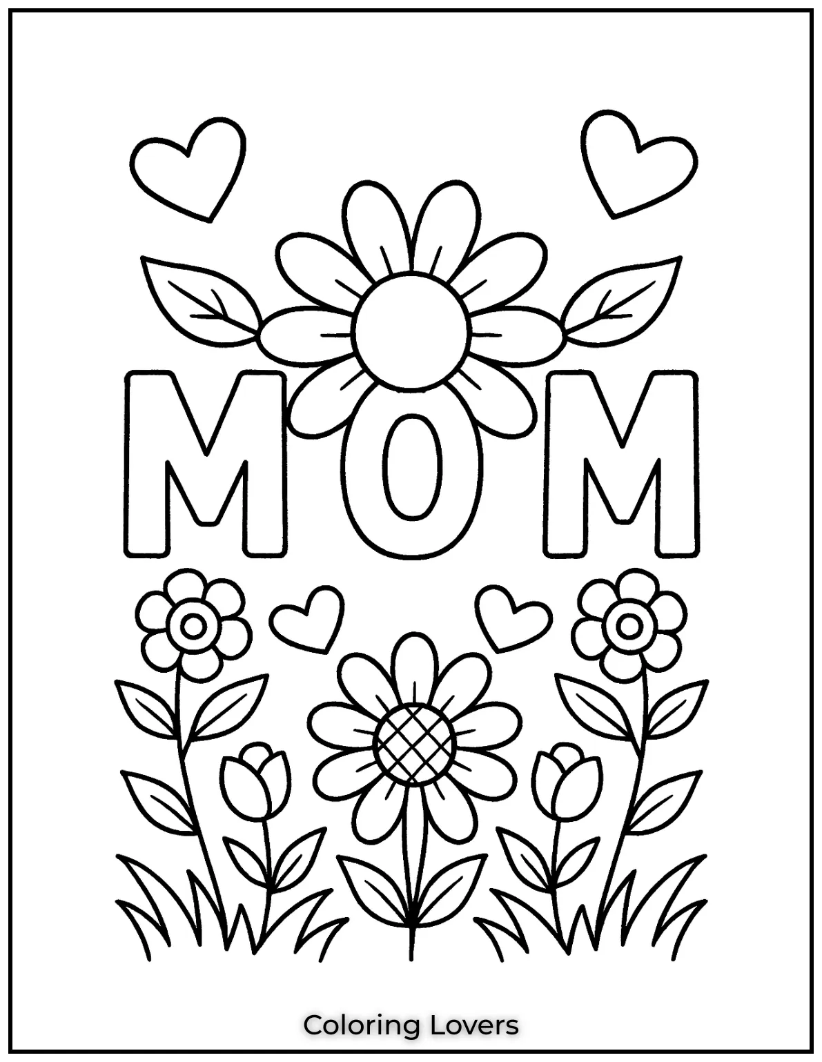 Mother’s Day Coloring Pages Kids Love Coloring 16 The word MOM blooms with detailed flower art and love filled leaves. A sweet pick for Mothers Day coloring pages for kids