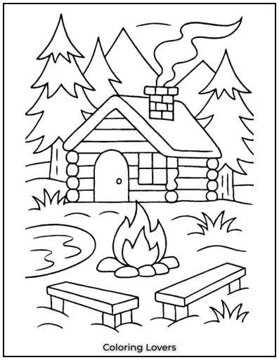 There’s nothing cozier than a log cabin in the woods, a warm fire crackling, and benches waiting for company!