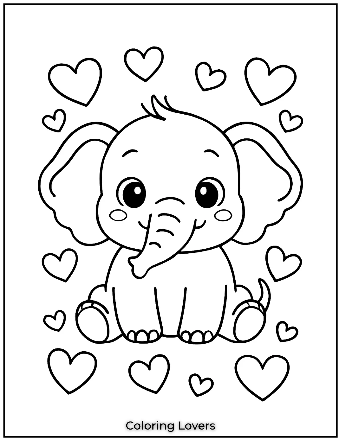 This adorable elephant is surrounded by floating hearts, making it perfect for kids