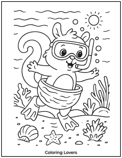 Squirrel Coloring Pages Kids Will Love to Color! 15 This adventurous squirrel is ready to explore the water with its snorkel gear