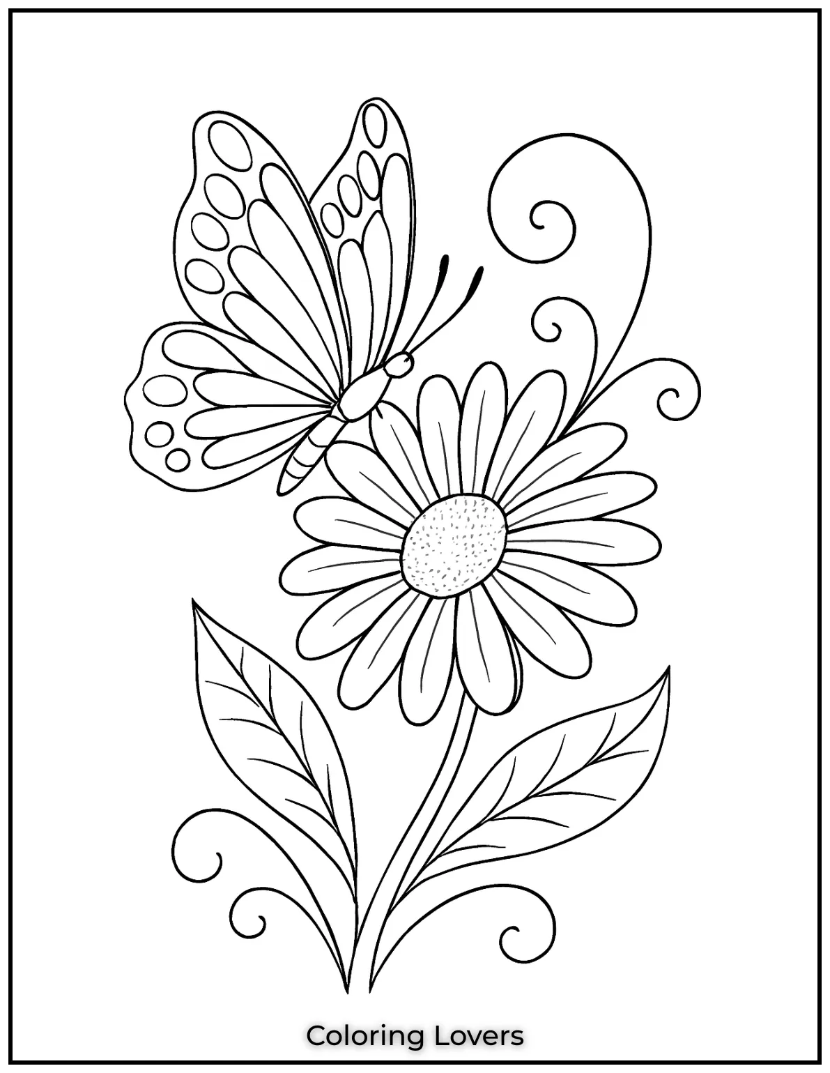 This beautiful butterfly paired with a large daisy flower is the perfect daisy coloring page