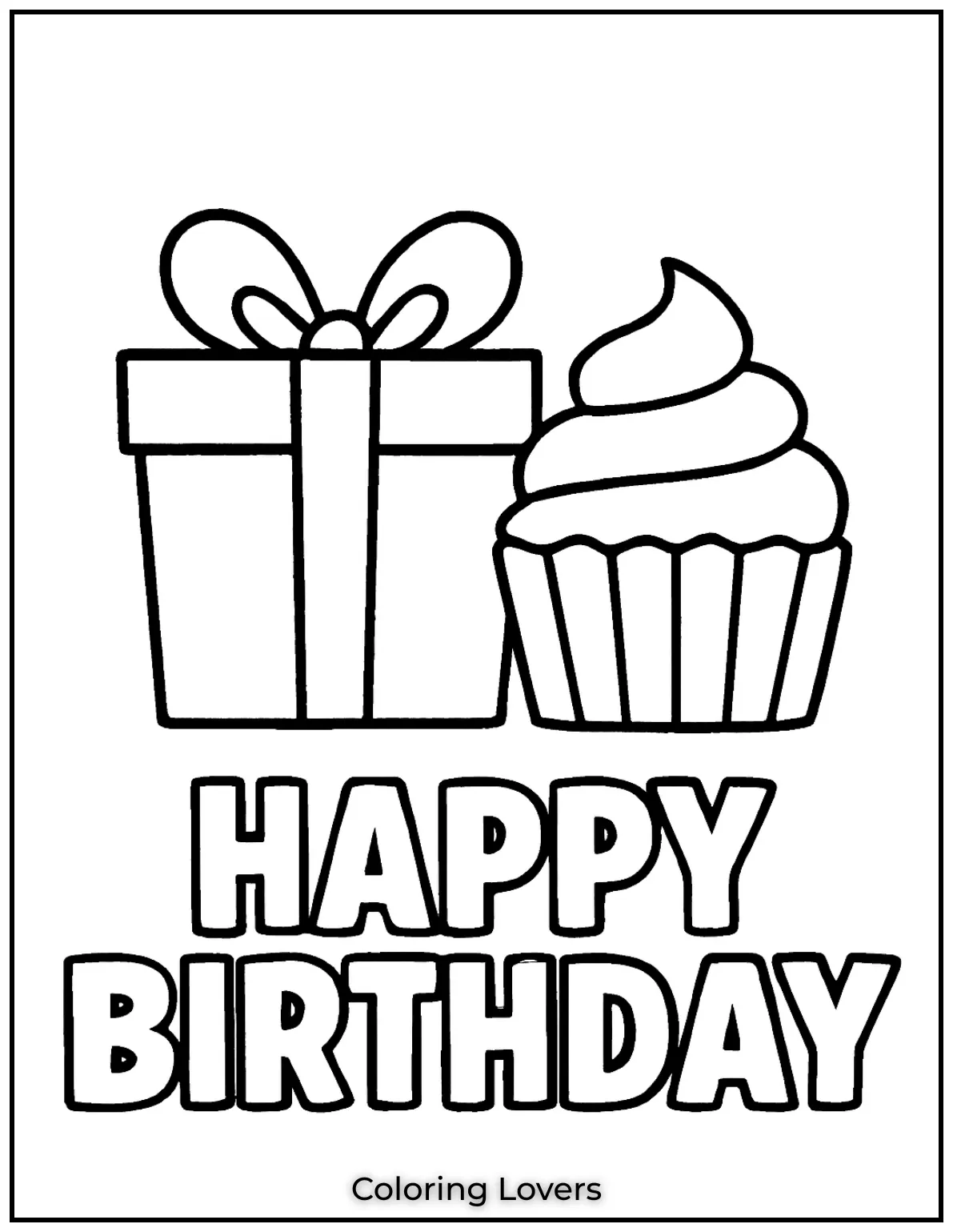 This birthday colouring page comes complete with a present and a cupcake