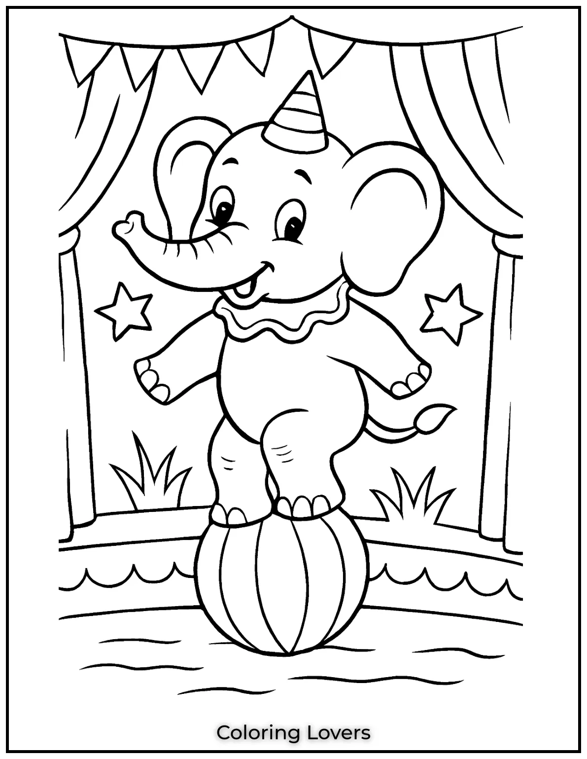 This circus elephant balancing on a ball is ready for the spotlight.
