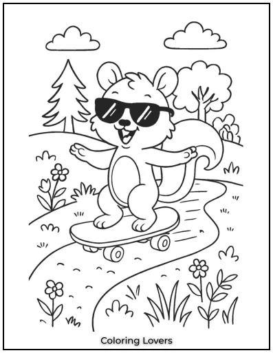 Squirrel Coloring Pages Kids Will Love to Color! 18 This cool squirrel is shredding it on a skateboard.