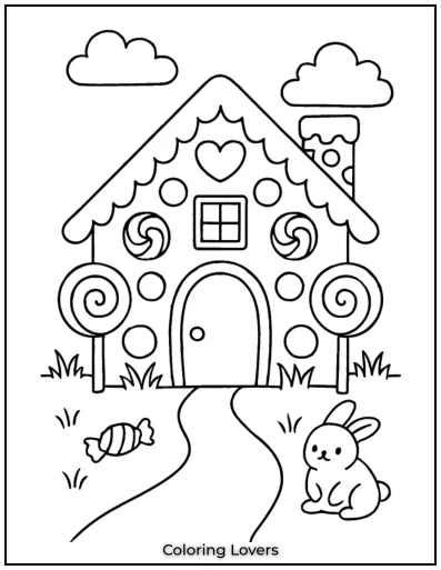 This cozy candy cottage has swirled lollipops and a sugar-coated roof. It looks like a delicious dream.