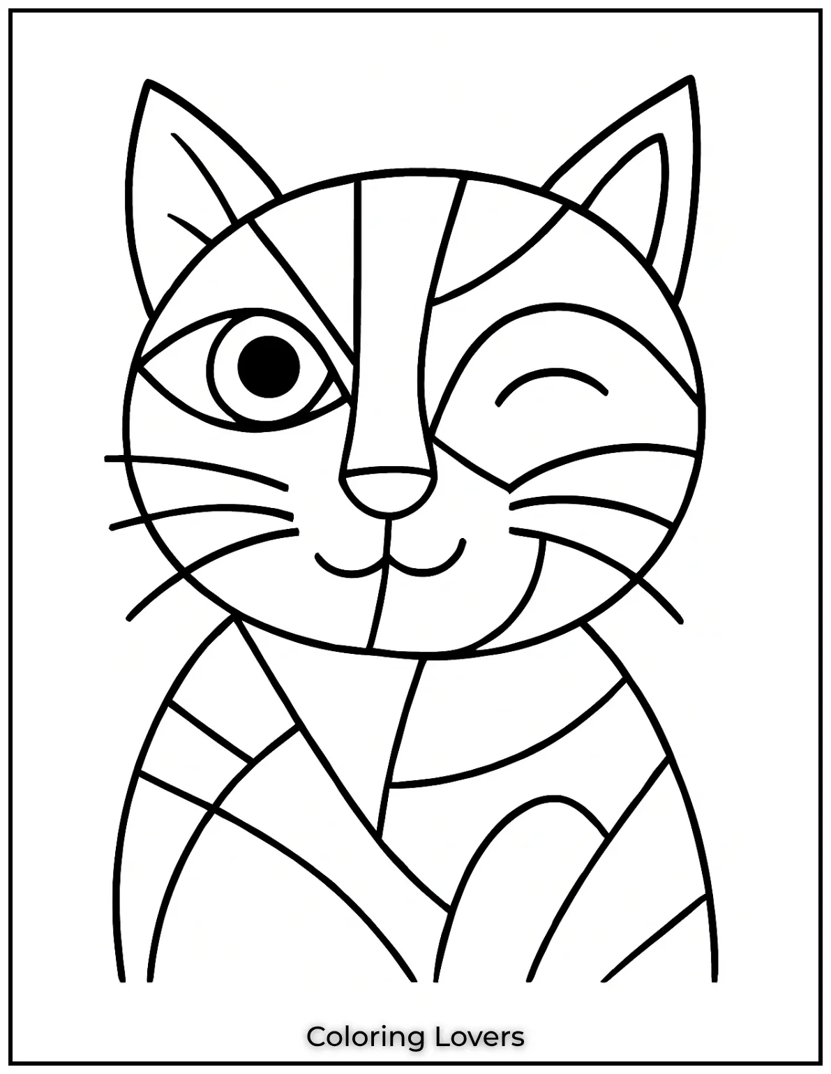 Fun and Free Cat Coloring Pages for Kids and Adults 48 This cubist inspired cat face blends bold lines and shapes for a striking creative coloring experience for adults