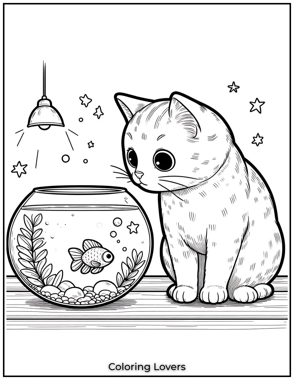 Fun and Free Cat Coloring Pages for Kids and Adults 35 This curious kitty and its fishy friends are perfect for printable cat coloring pages. Fun and creativity combined