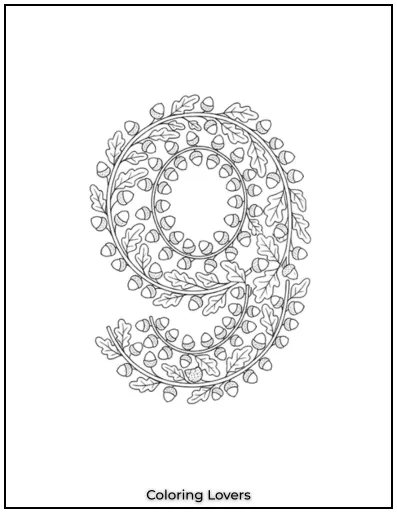 This curly number 9 is all wrapped up in leafy vines, like a cozy little nature hug.