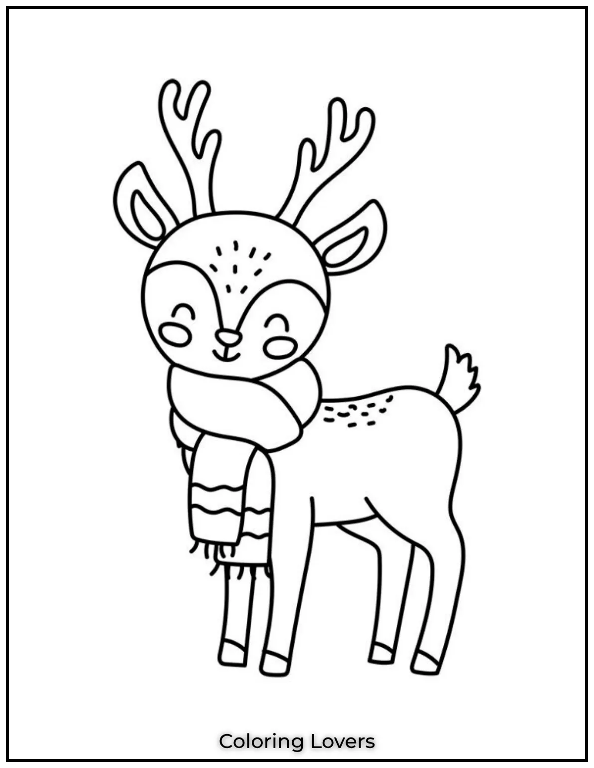 This cute reindeer with its cozy scarf is ready for winter fun. Its big eyes make it a delight to color