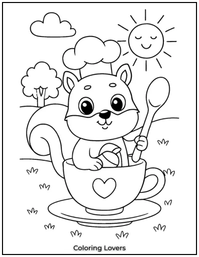 Squirrel Coloring Pages Kids Will Love to Color! 23 This cute squirrel is snug inside a teacup, looking cozy and curious