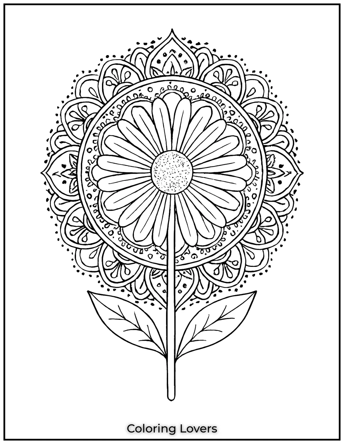 This daisy coloring page combines the beauty of a single daisy with the intricacy of a mandala.