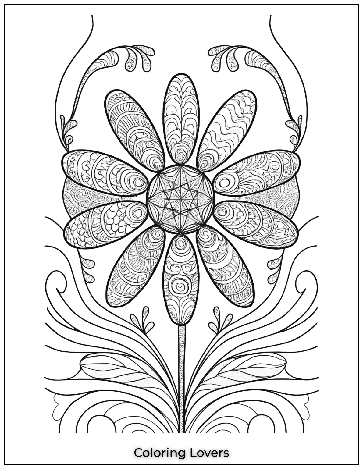 This daisy design is full of intricate patterns, making it a fun challenge for adults who enjoy detailed coloring pages.