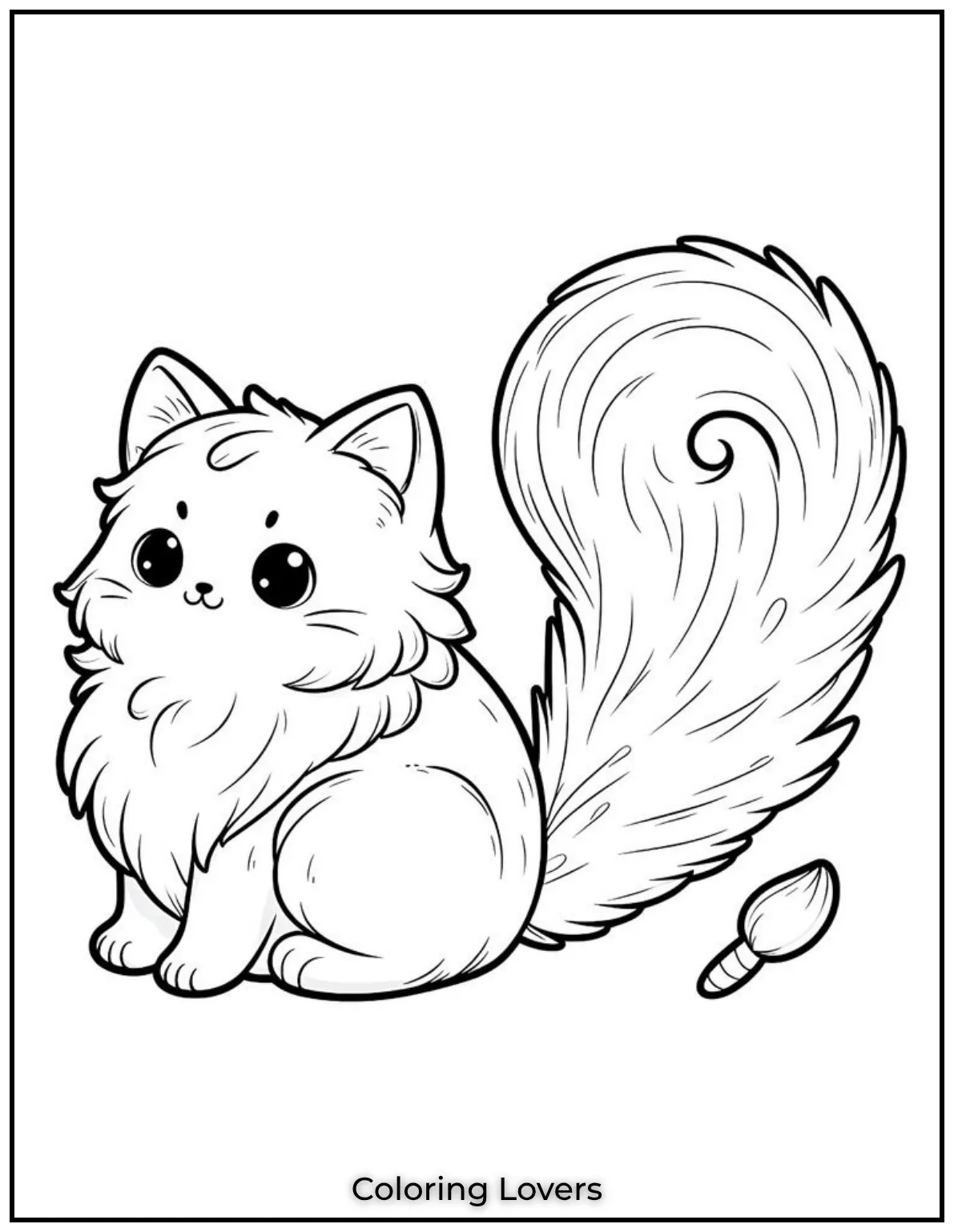 Fun and Free Cat Coloring Pages for Kids and Adults 17 This fluffy tailed cat is the star of kawaii cat coloring pages. Ready to brighten your childs day