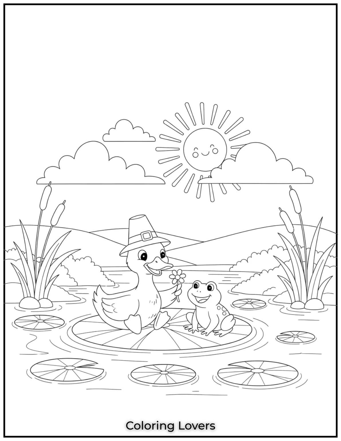 Duck Coloring Pages That Kids Like the Most 30 This friendly scene of a duck and frog by the pond is perfect for kids to bring to life with color