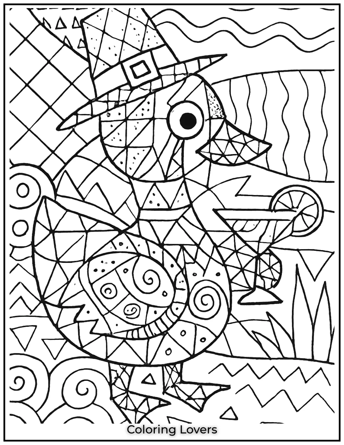 Duck Coloring Pages That Kids Like the Most 39 This geometric duck design is a fun and relaxing coloring page for adults to explore different patterns and shapes