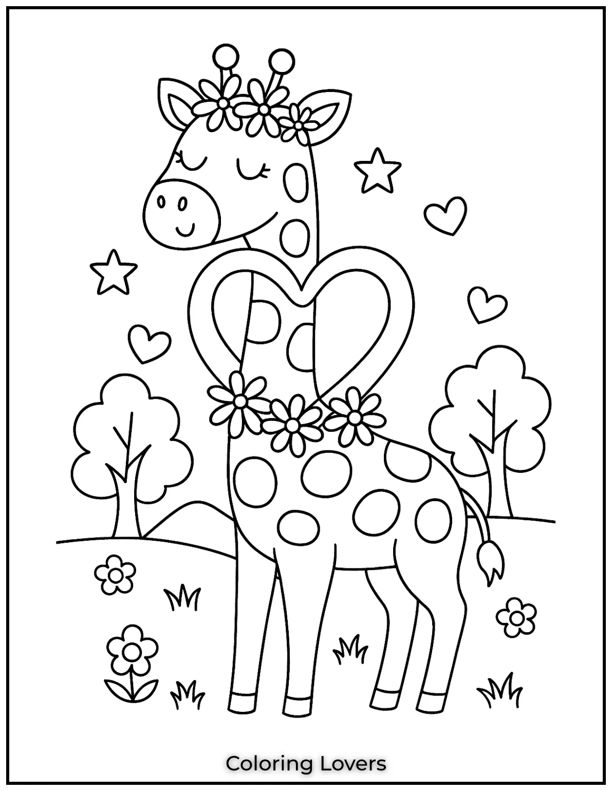 This giraffe looks lovely adorned with a daisy garland.