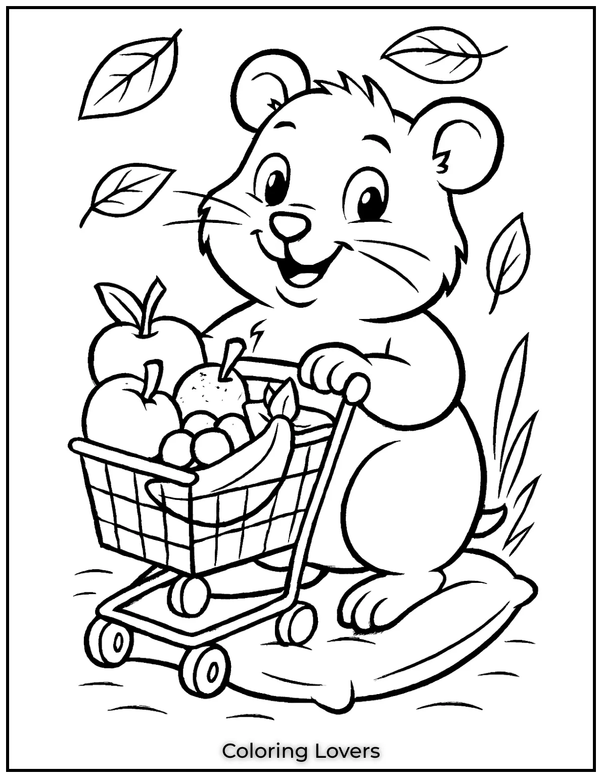 This hamster is pushing his grocery cart full of fresh fruits. It was fun to imagine him on a little shopping adventure