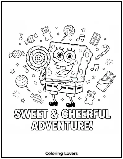 This joyful Spongebob loves lollipops! Make his world even brighter with bold and cheerful colors.