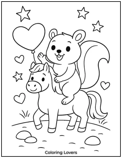 Squirrel Coloring Pages Kids Will Love to Color! 31 This joyful squirrel is ready for an adventure on his trusty horse