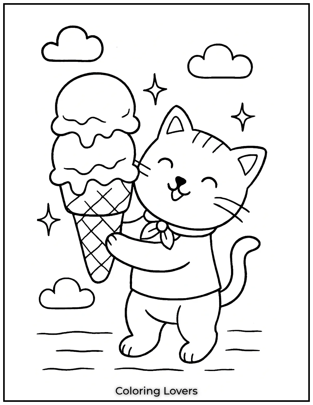 Fun and Free Cat Coloring Pages for Kids and Adults 27 This kitty found the perfect summer treat an enormous ice cream. Its just waiting for some colorful scoops
