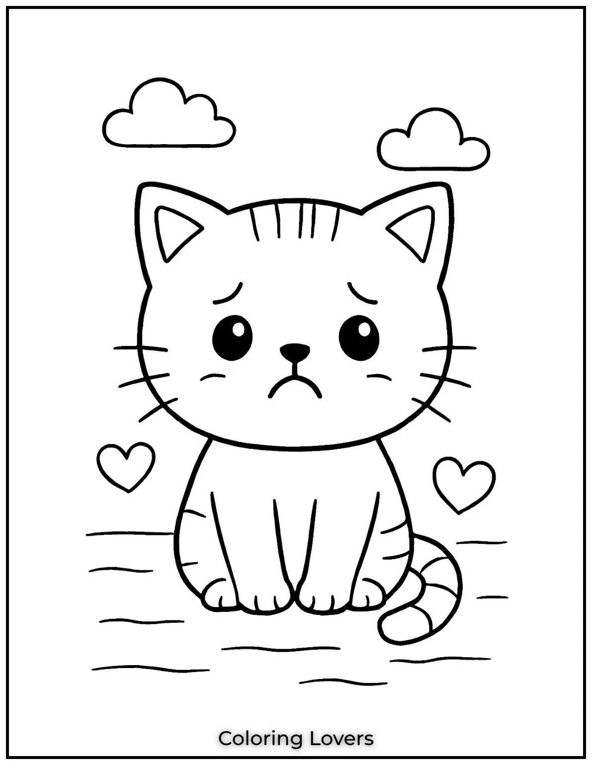 Fun and Free Cat Coloring Pages for Kids and Adults 10 This little kitten looks so sad waiting for a warm hug. Can your child cheer it up with their favorite colors