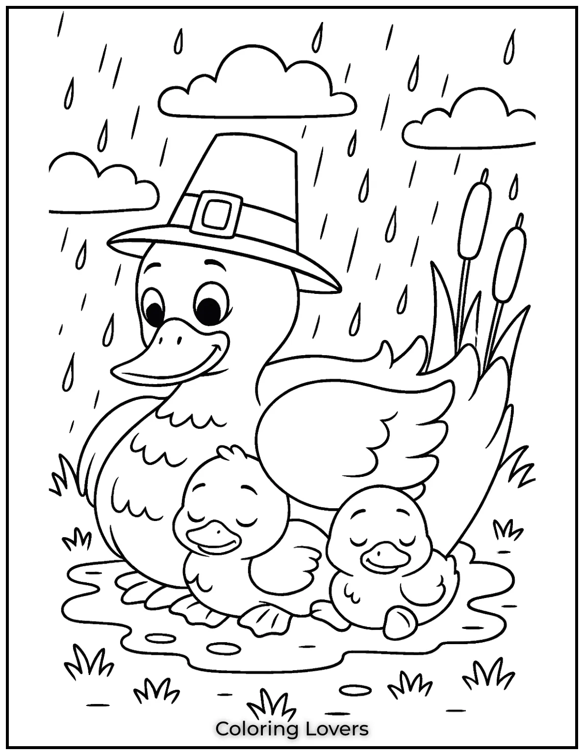 Duck Coloring Pages That Kids Like the Most 4 This mother duck keeps her ducklings warm in the rain showing that a mothers love knows no bounds