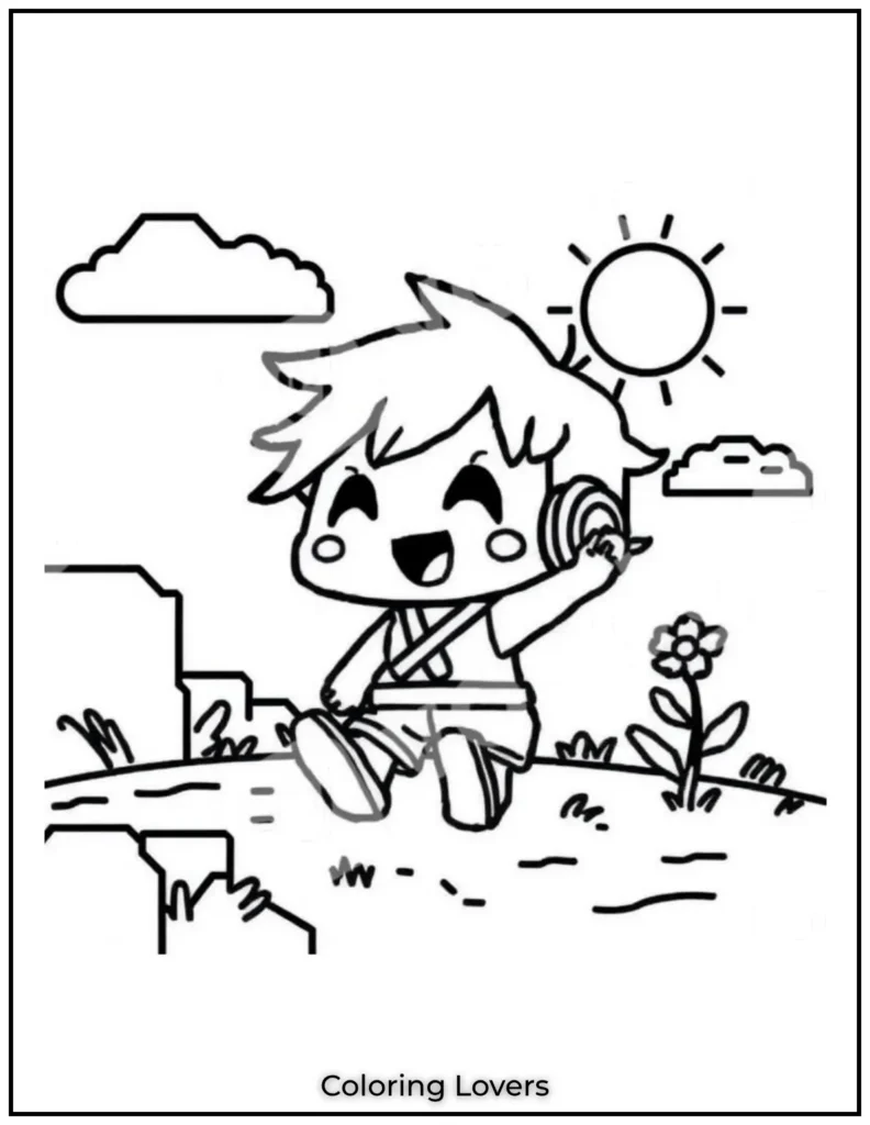 This pixelated buddy is enjoying a sunny day in his blocky world. That little flower adds a sweet playful touch