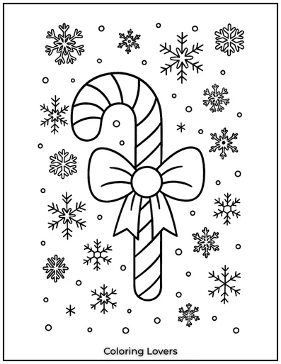 This printable candy cane coloring page is filled with snowflakes and winter magic.