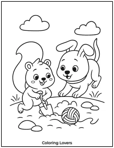 Squirrel Coloring Pages Kids Will Love to Color! 34 This squirrel and bunny are having a fun race and it looks like theyre enjoying every moment I wanted to capture their joy in movement