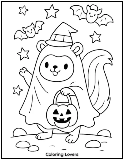 Squirrel Coloring Pages Kids Will Love to Color! 26 This squirrel in a ghost costume is ready for some Halloween fun