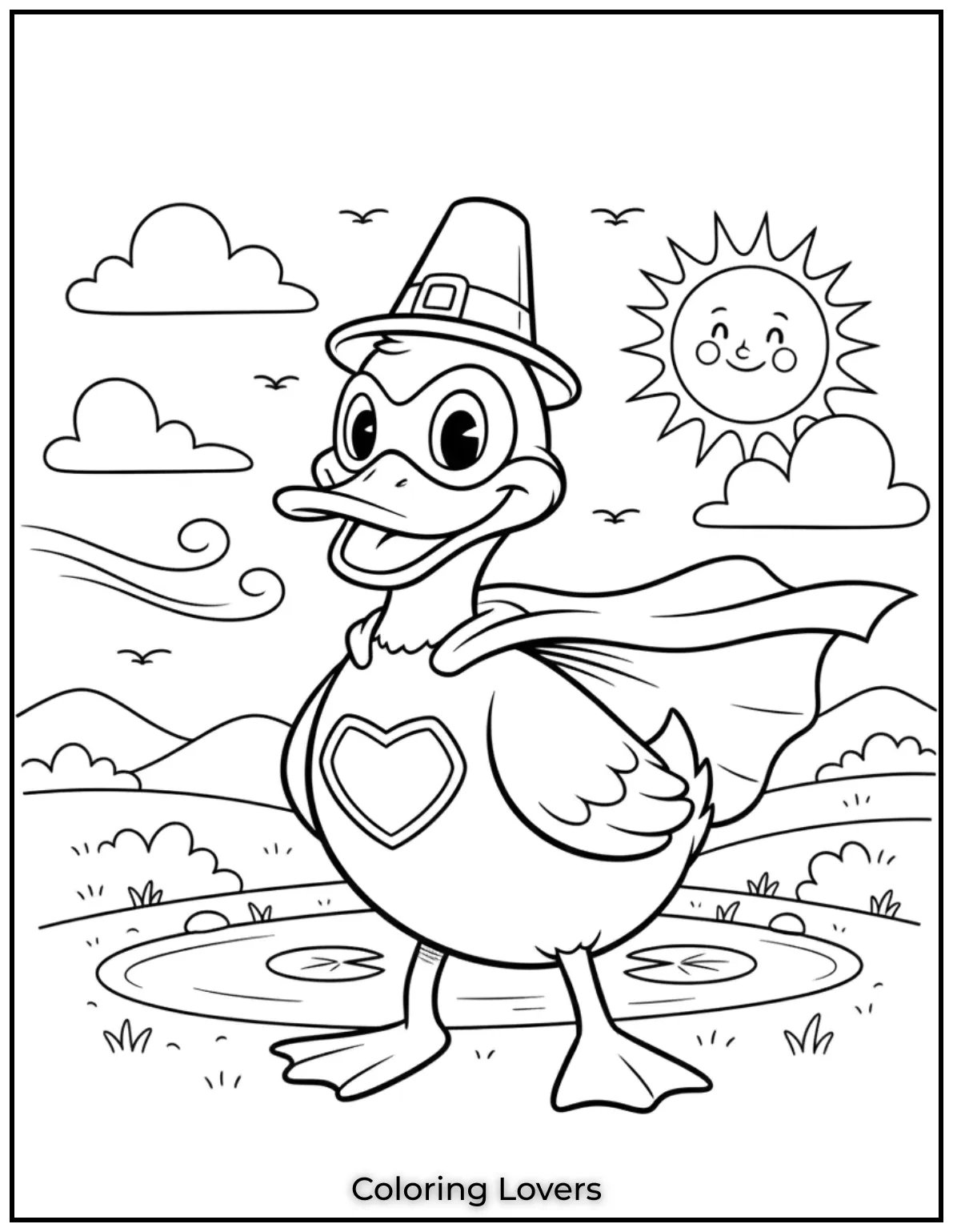 Duck Coloring Pages That Kids Like the Most 25 This superhero duck stands proudly cape flowing in the wind
