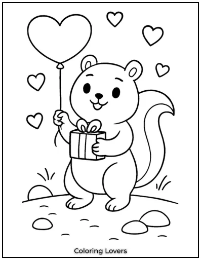 Squirrel Coloring Pages Kids Will Love to Color! 29 This sweet squirrel holds a heart-shaped balloon, spreading love.