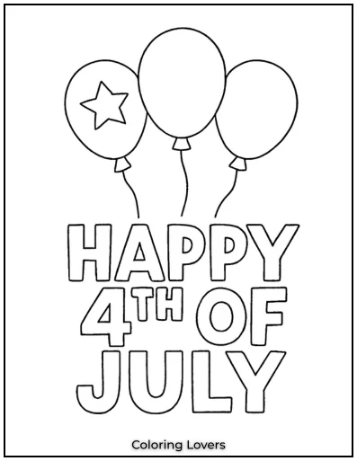 Three balloons float above the bold “Happy 4th of July” text in a simple festive scene.