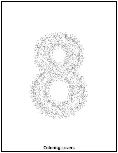 Twisting vines hug this number 8 so sweetly, like two leafy loops ready for a splash of color.