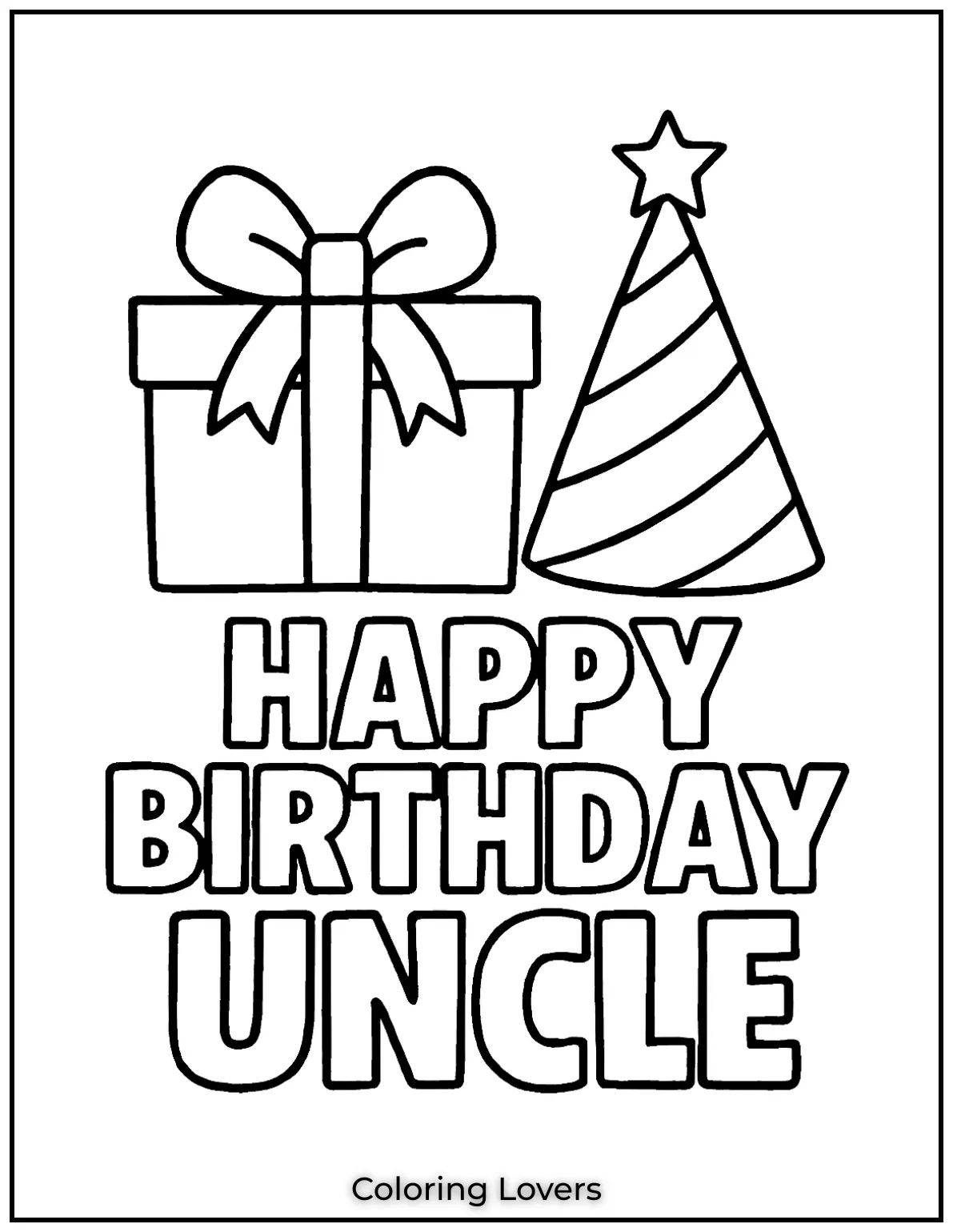 Uncles birthday with a cupcake and party hat lots of fun to colorigng page