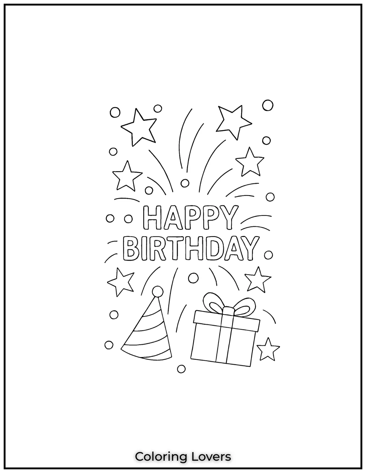 Vibrant stars light up this fun printable birthday coloring page perfect for adding a creative touch