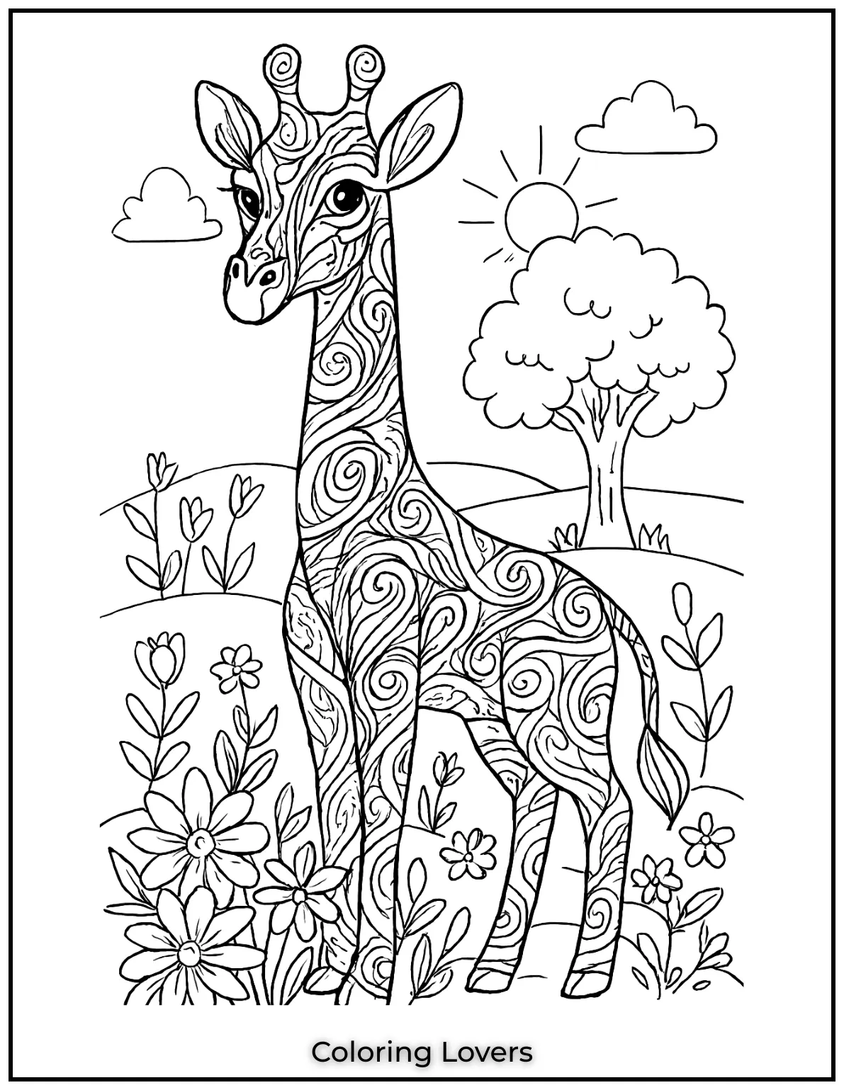 With flowing patterns and abstract shapes, this giraffe design is a beautiful challenge for any adult colorist.