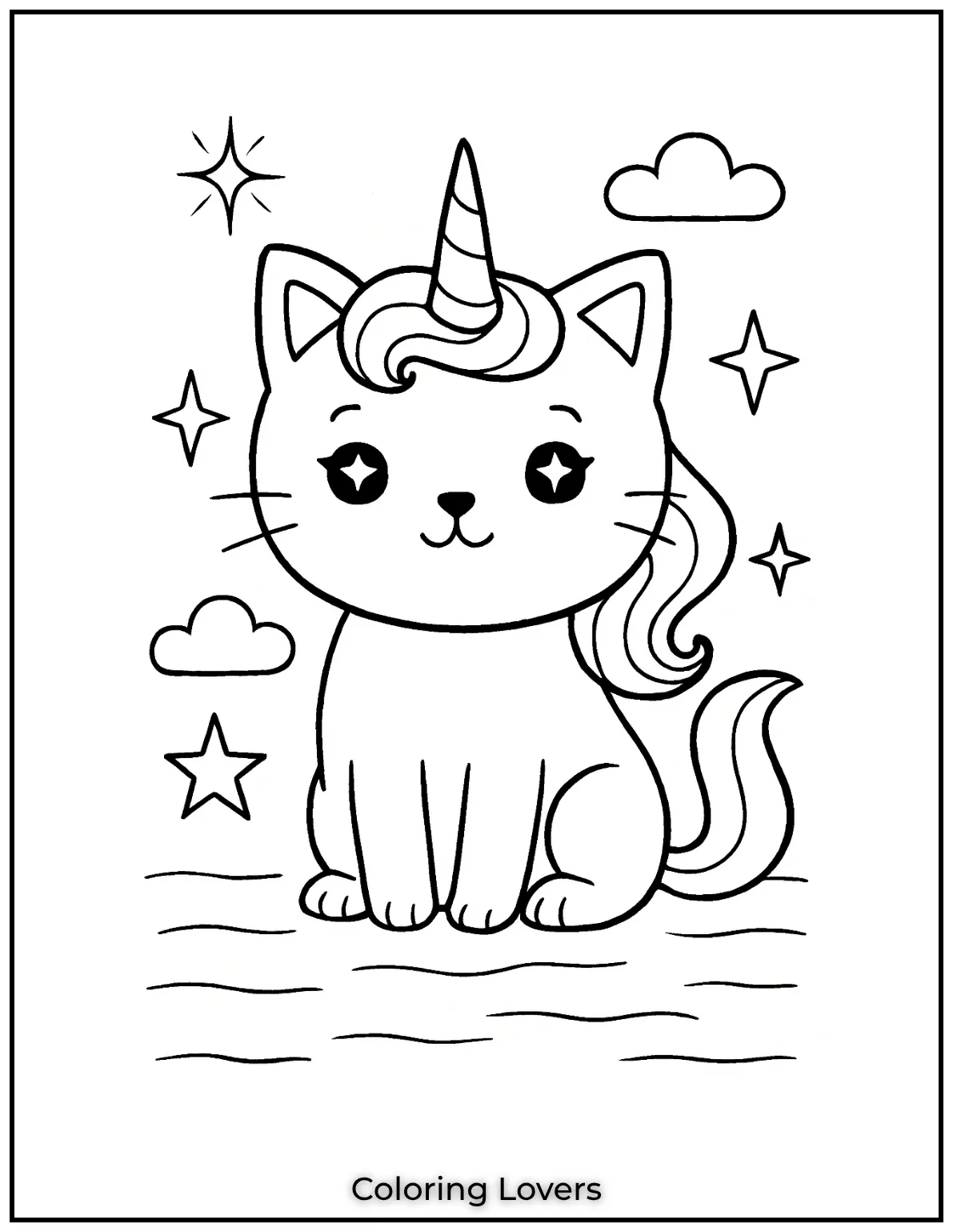 Fun and Free Cat Coloring Pages for Kids and Adults 20 With its curly mane and sparkling eyes this unicorn cat is full of whimsy. A true joy to color