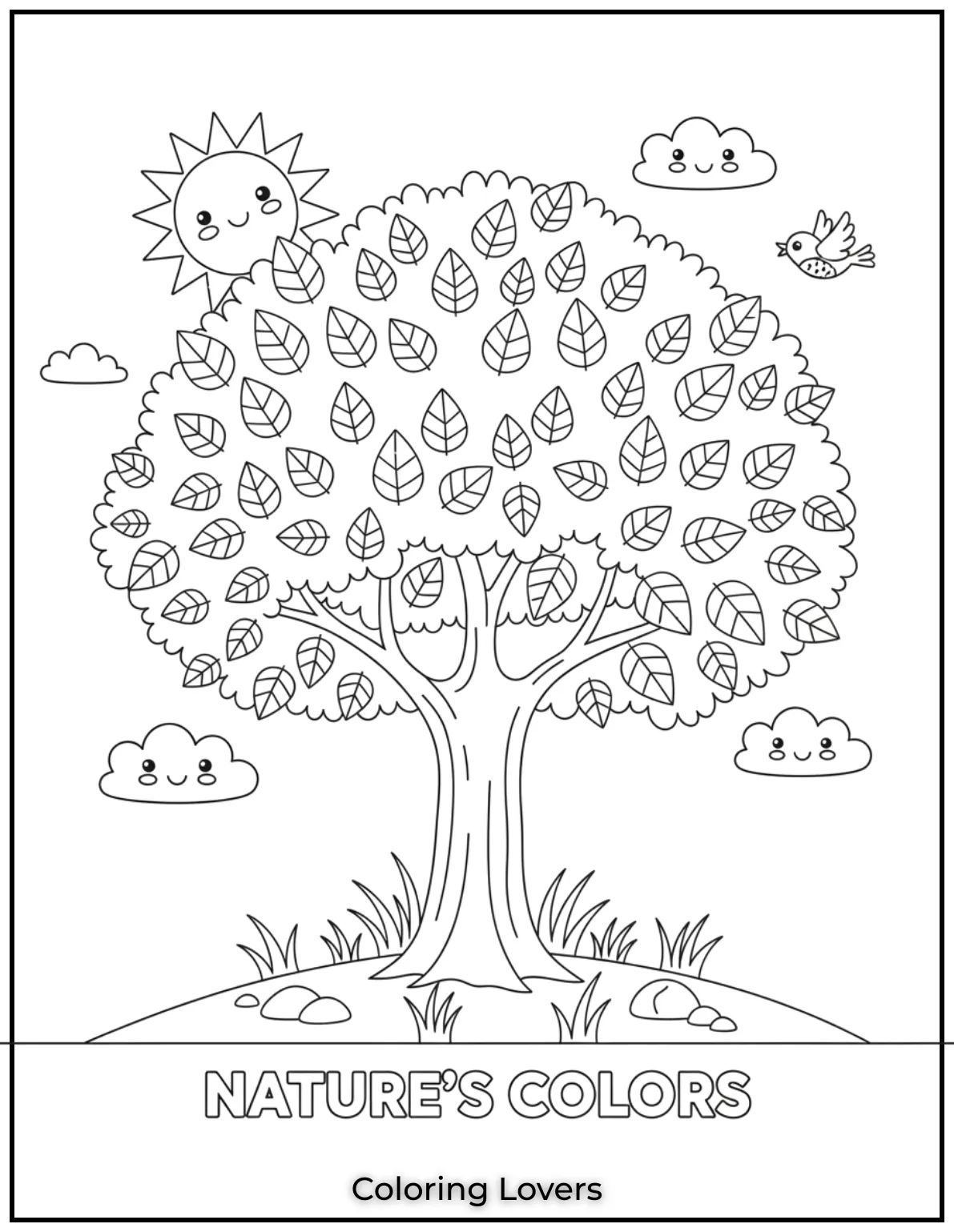 Preschool Coloring Pages – Fun & Easy Printables for All 66 A big leafy tree with a sturdy trunk, ready for colorful leaves.