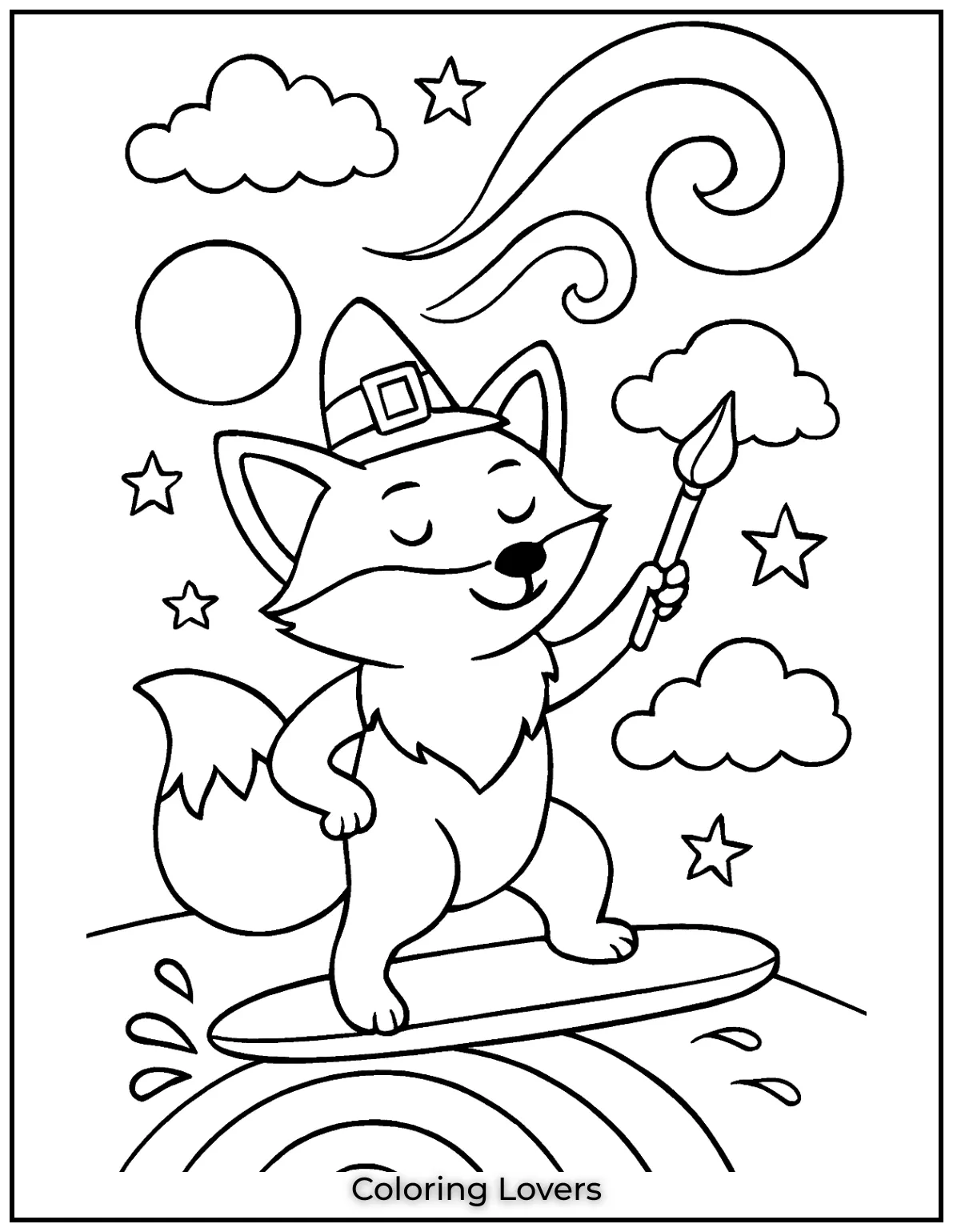 Powerful Fox Coloring Pages That Are Hidden 16 A cartoon fox explores a candy-filled landscape, surrounded by sweets and fun.