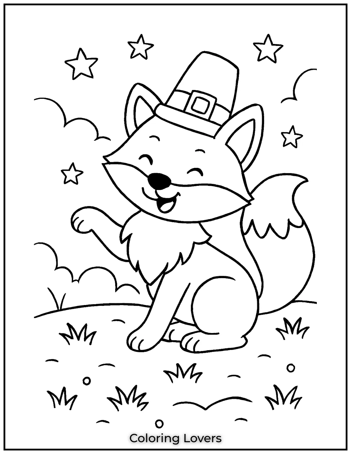 Powerful Fox Coloring Pages That Are Hidden 8 A cartoon fox strikes a playful pose, tail curled and ready for fun.