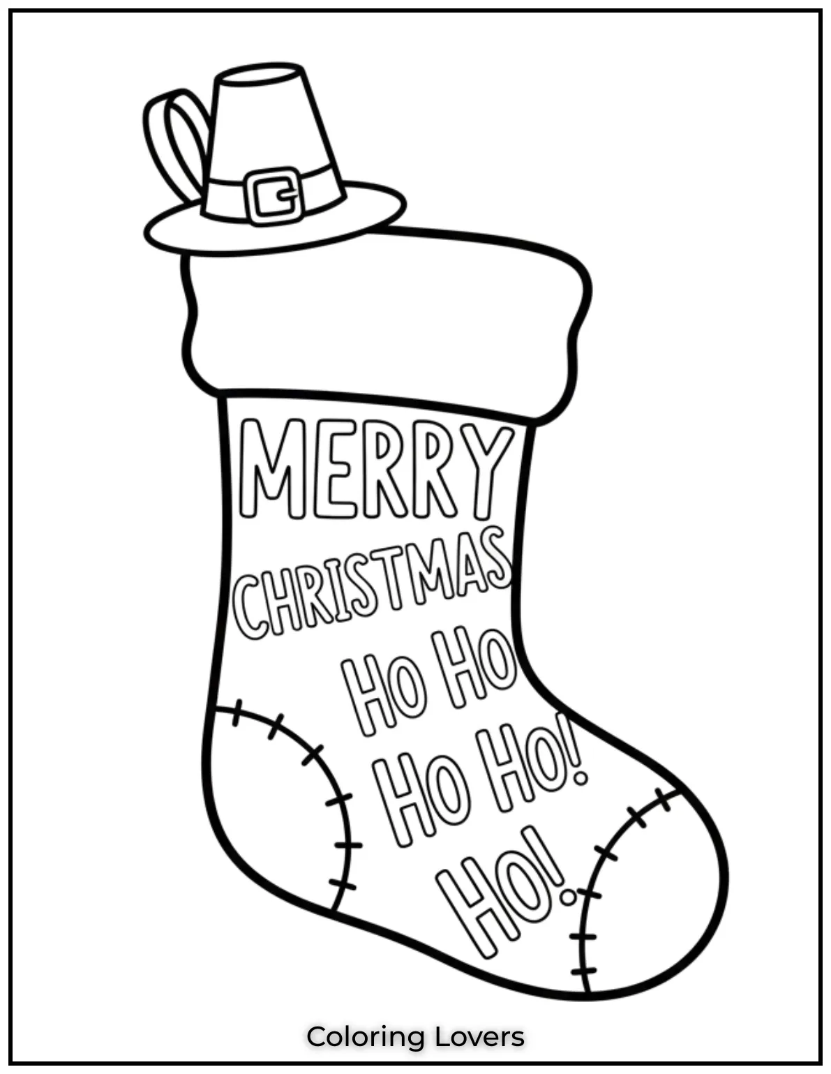 A cheerful stocking featuring festive words like Merry Christmas and Ho Ho Ho Great for spreading holiday joy through coloring