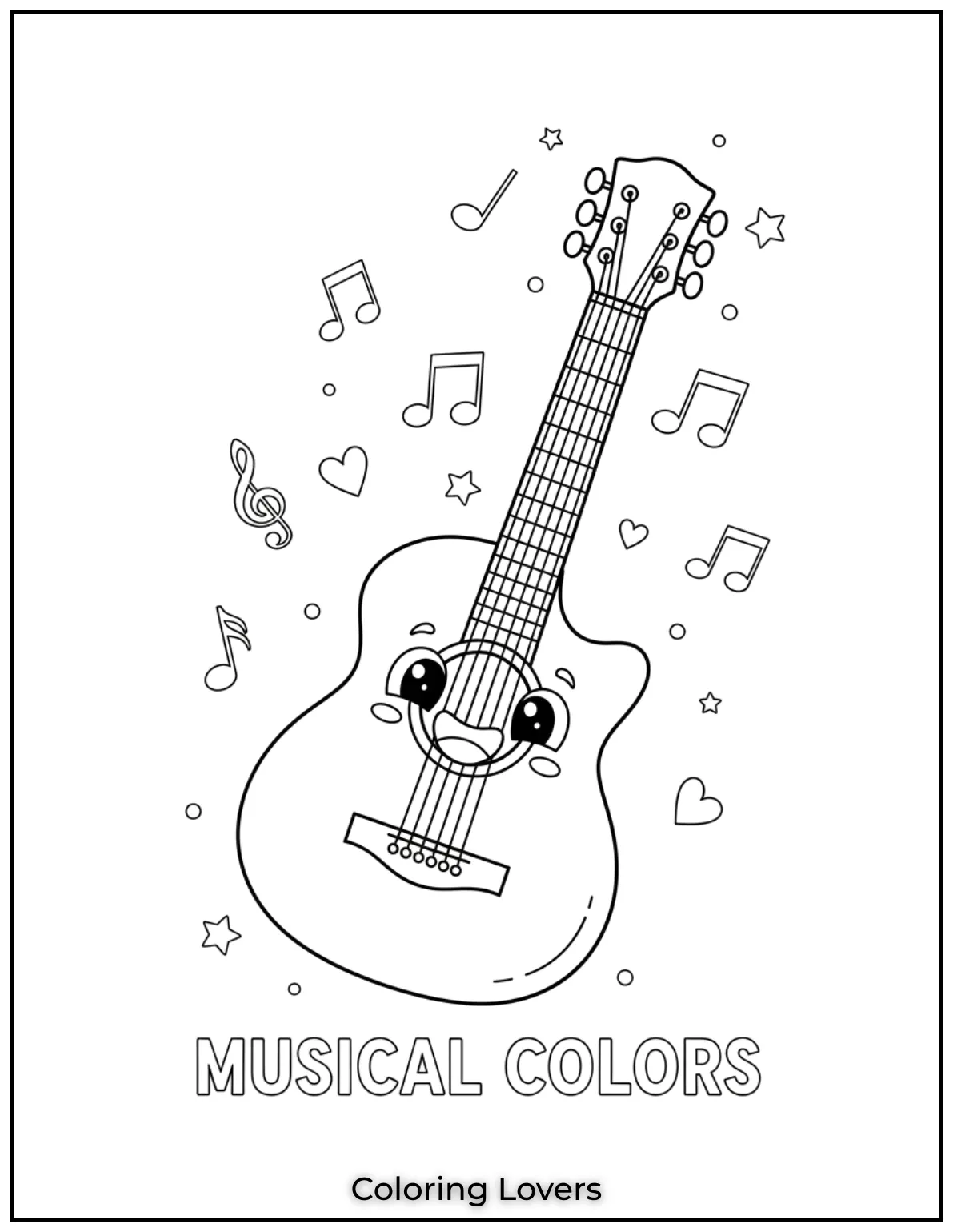 Preschool Coloring Pages – Fun & Easy Printables for All 73 A classic guitar with beautiful curves and strings, ready to make music.