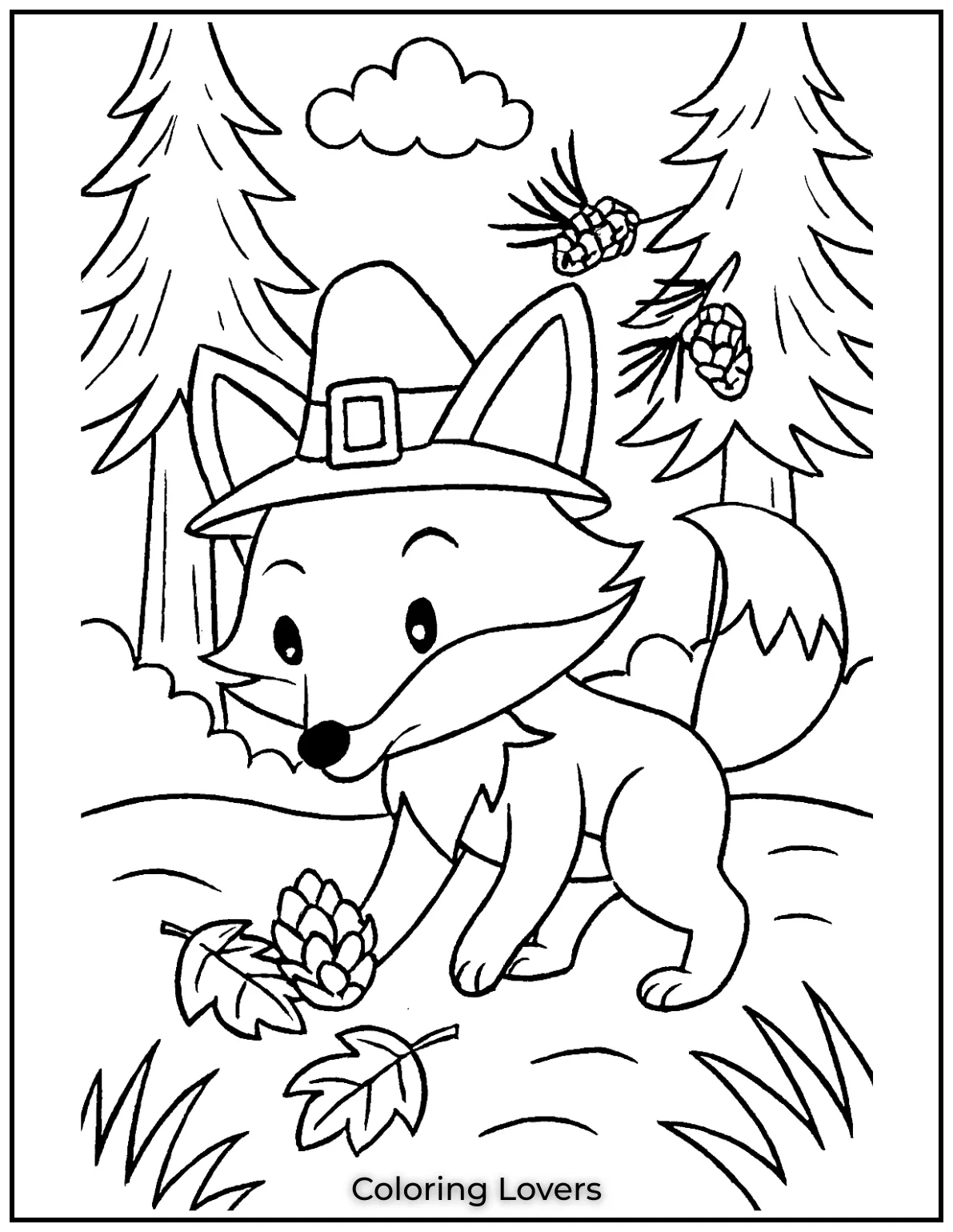 Powerful Fox Coloring Pages That Are Hidden 19 A curious fox sniffs at pine cones scattered on the forest floor.