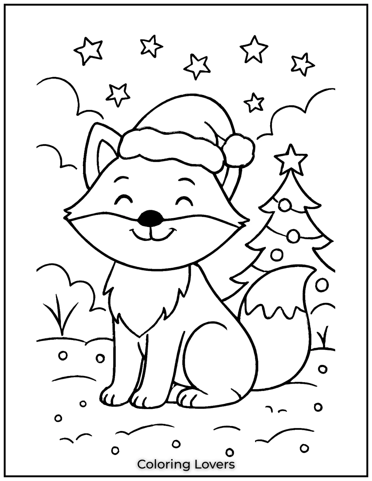 Powerful Fox Coloring Pages That Are Hidden 7 A festive fox sits happily wearing a Santa hat, ready for Christmas cheer.